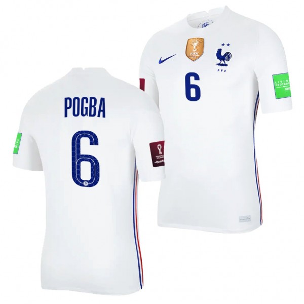 Men's Paul Pogba France Away Jersey White 2022 Qatar World Cup Stadium