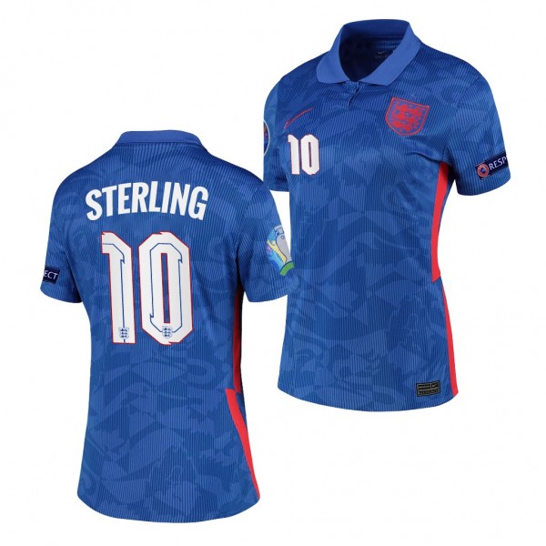 Women's England Raheem Sterling EURO 2020 Jersey Blue Away Replica