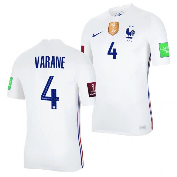 Men's Raphael Varane France Away Jersey White 2022 Qatar World Cup Stadium