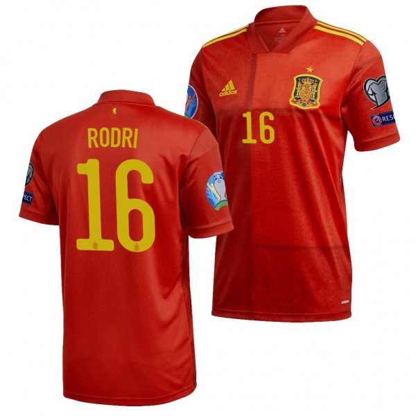 Men's Rodri Spain EURO 2020 Jersey Red Home Replica