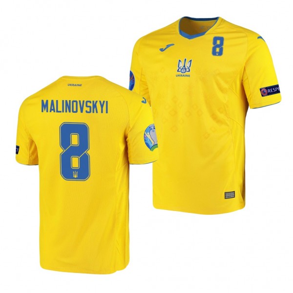 Men's Ruslan Malinovskyi Ukraine EURO 2020 Jersey Yellow Home Replica