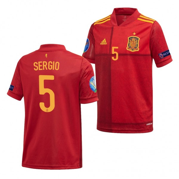 Youth Sergio Busquets EURO 2020 Spain Jersey Red Home