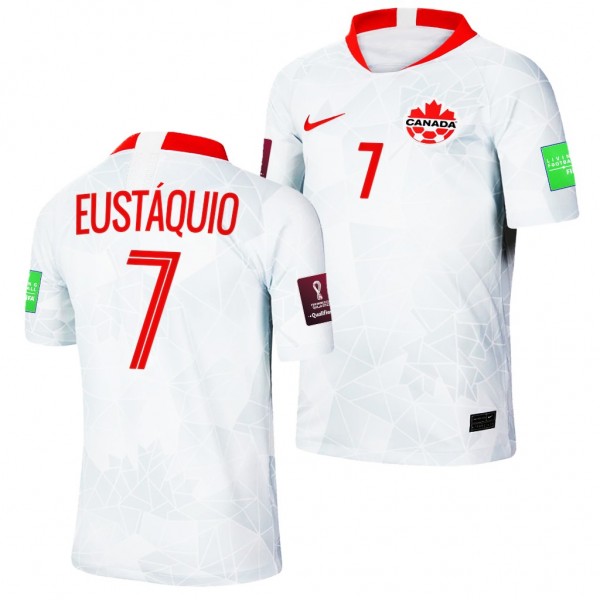Men's Stephen Eustaquio Canada Away Jersey White 2022 Qatar World Cup Stadium