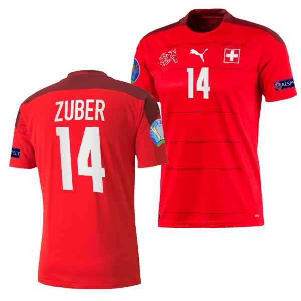 Men's Steven Zuber Switzerland EURO 2020 Jersey Red Home Replica