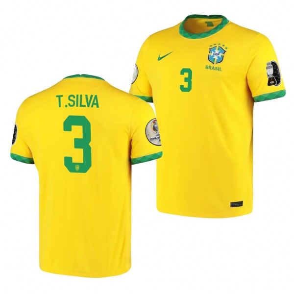 Men's Thiago Silva Brazil COPA America 2021 Jersey Gold Home Replica