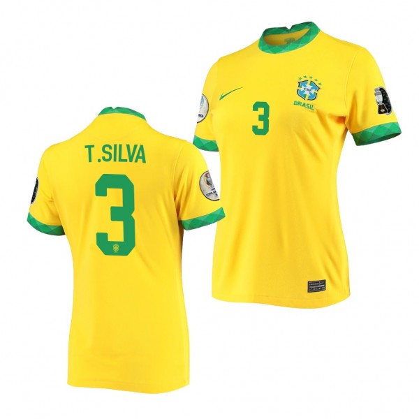 Women's Brazil Thiago Silva COPA America 2021 Jersey Gold Home Replica
