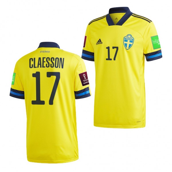 Men's Viktor Claesson Sweden Home Jersey Yellow 2022 Qatar World Cup Replica