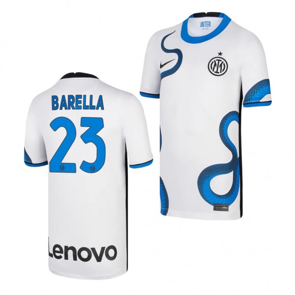 Youth Nicolo Barella Jersey Inter Milan 2021-22 White Away Replica