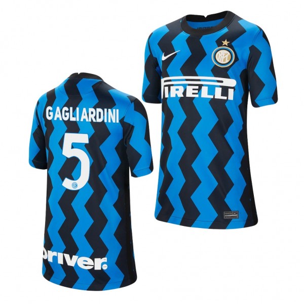 Youth Roberto Gagliardini Jersey Inter Milan Blue Black Home 2021 Stadium