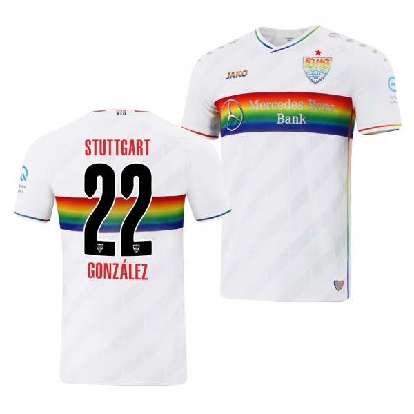 Men's Nicolas Gonzalez VfB Stuttgart Rainbow Jersey White Limited 2021-22