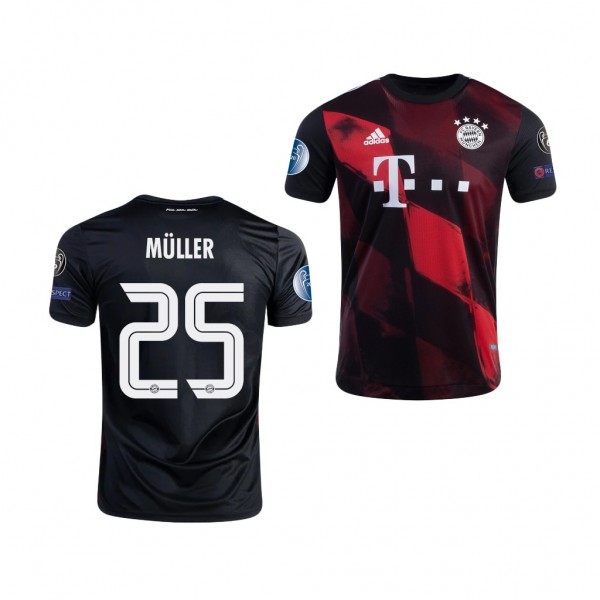 Men's Thomas Muller Bayern Munich 2027 UEFA Champions Of Europe Jersey Black 2020-21 Replica