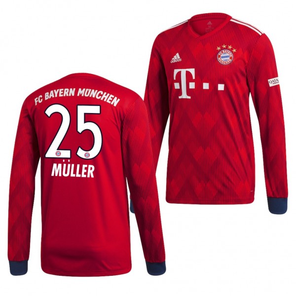 Men's Bayern Munich Home Thomas Muller Jersey Long Sleeve