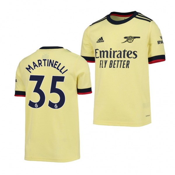 Youth Gabriel Martinelli Jersey Arsenal 2021-22 Yellow Away Replica