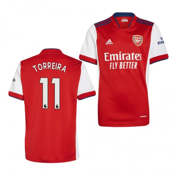 Youth Lucas Torreira Jersey Arsenal 2021-22 Red White Home Replica