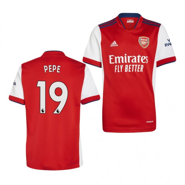 Youth Nicolas Pepe Jersey Arsenal 2021-22 Red White Home Replica