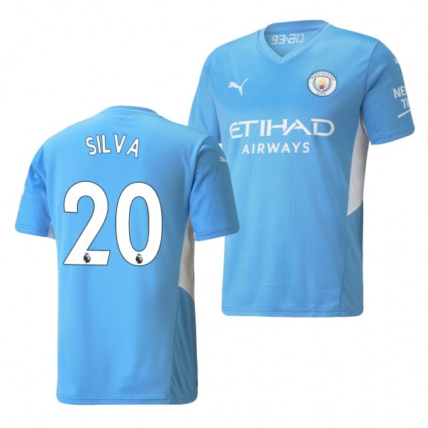 Men's Bernardo Silva Manchester City 2021-22 Home Jersey Light Blue Replica