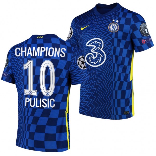 Men's Christian Pulisic Jersey Chelsea UCL 2021 Champions Blue Home
