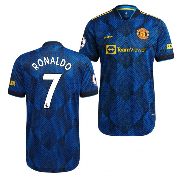 Men's Cristiano Ronaldo Jersey Manchester United Third Blue 2021-22 Authentic Patch