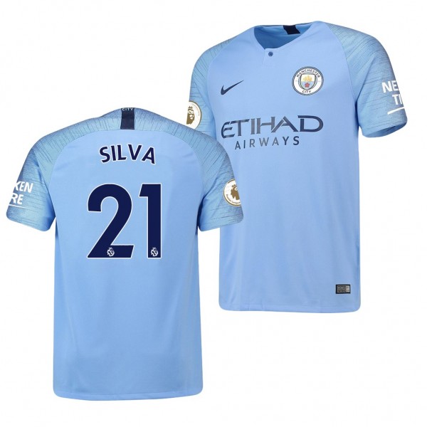 Men's Manchester City Replica David Silva Jersey Light Blue