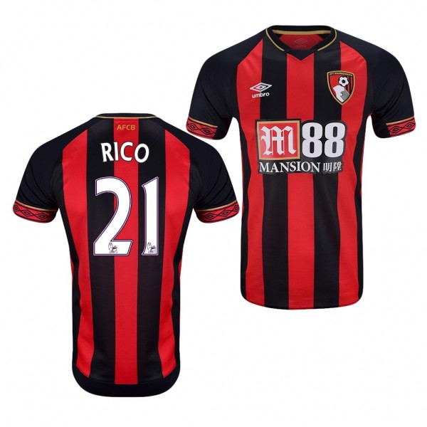 Men's Bournemouth Home Diego Rico Jersey Red Black