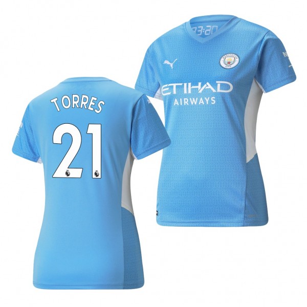 Women's Ferran Torres Jersey Manchester City Home Light Blue Replica 2021-22