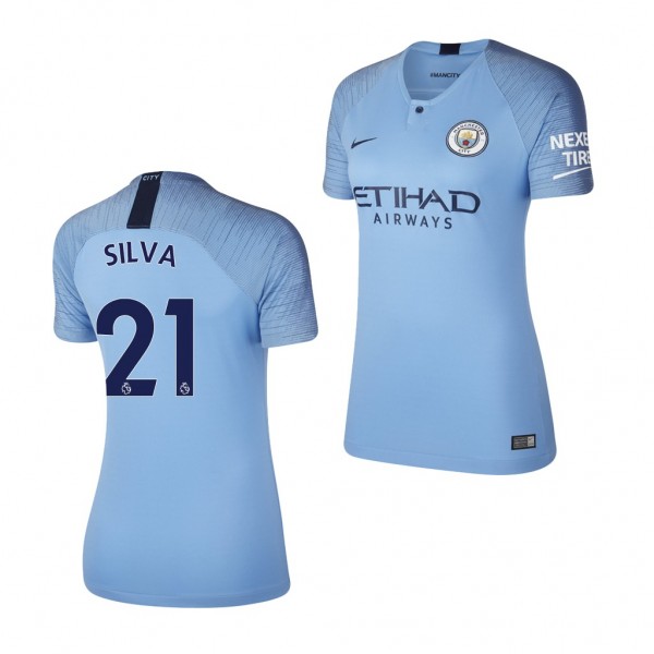 Women's Manchester City David Silva Home Jersey Light Blue