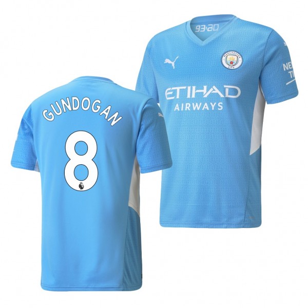 Men's Ilkay Gundogan Manchester City 2021-22 Home Jersey Light Blue Replica