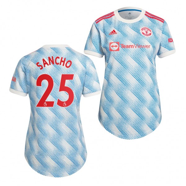 Women's Jadon Sancho Jersey Manchester United Away White Replica 2021-22