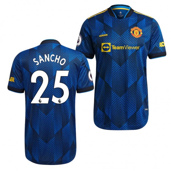 Men's Jadon Sancho Jersey Manchester United Third Blue 2021-22 Authentic Patch