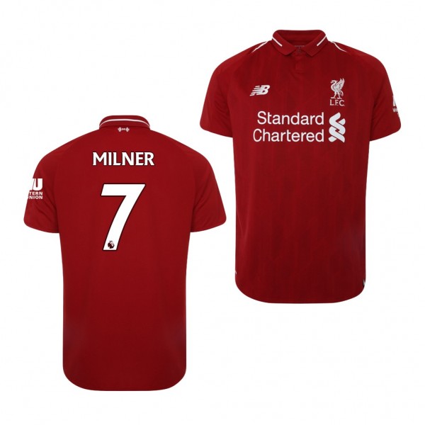 Men's Liverpool Home James Milner Jersey Red