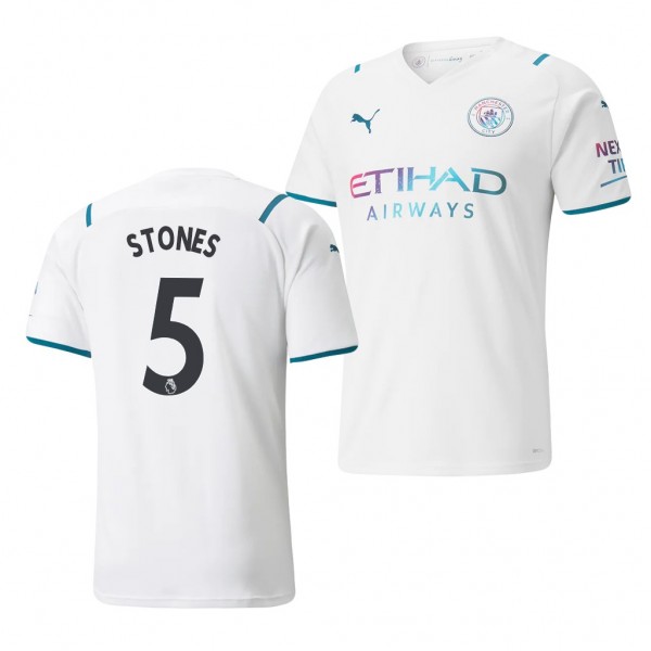 Men's John Stones Manchester City 2021-22 Away Jersey White Replica