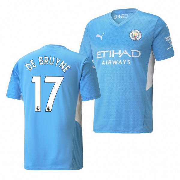 Men's Kevin De Bruyne Manchester City 2021-22 Home Jersey Light Blue Replica