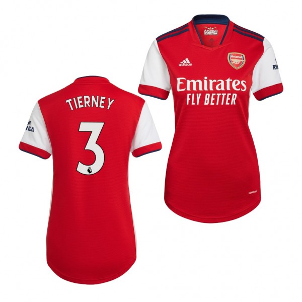 Women's Kieran Tierney Jersey Arsenal Home Red White Replica 2021-22