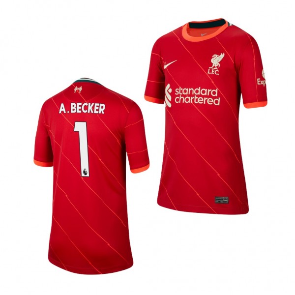 Youth Alisson Becker Jersey Liverpool 2021-22 Red Home Replica