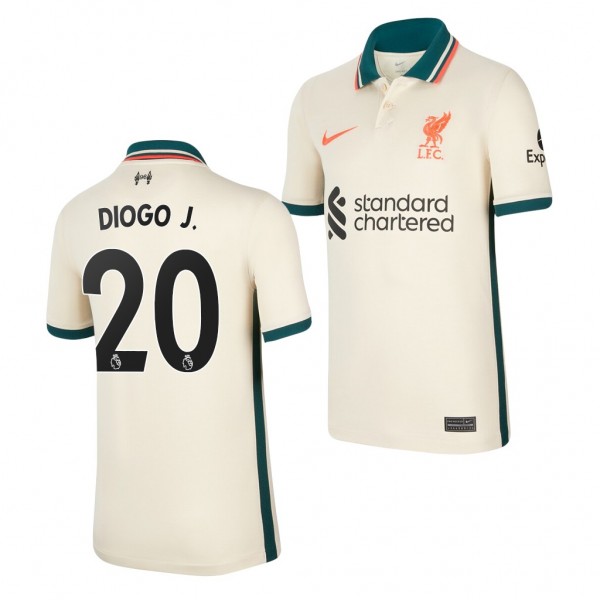Youth Diogo Jota Jersey Liverpool 2021-22 Tan Away Replica
