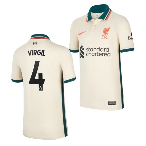 Youth Virgil Van Dijk Jersey Liverpool 2021-22 Tan Away Replica