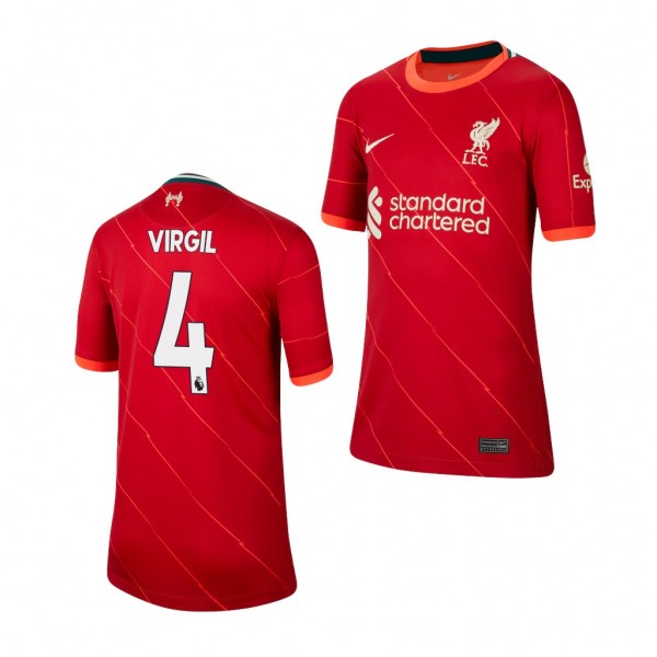 Youth Virgil Van Dijk Jersey Liverpool 2021-22 Red Home Replica