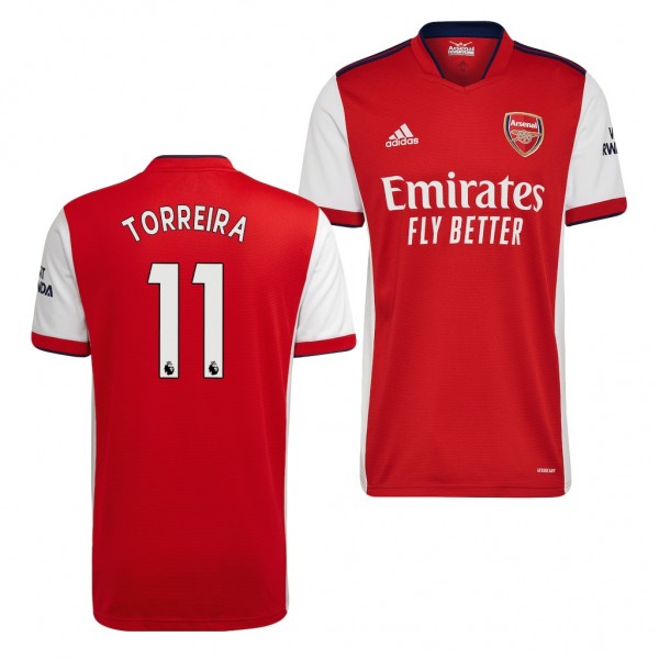 Men's Lucas Torreira Arsenal 2021-22 Home Jersey Red White Replica