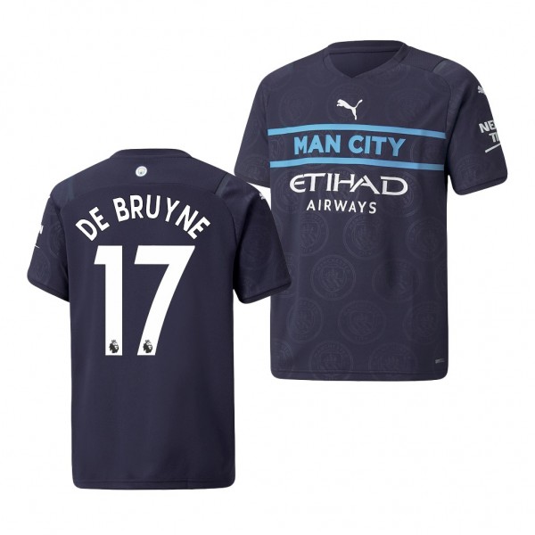Youth Kevin De Bruyne Jersey Manchester City 2021-22 Navy Third Replica