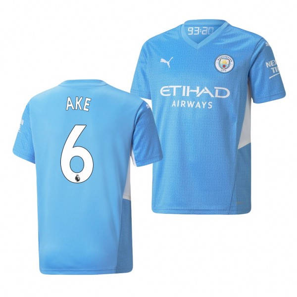 Youth Nathan Ake Jersey Manchester City 2021-22 Light Blue Home Replica