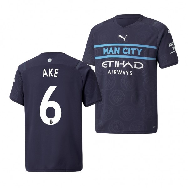 Youth Nathan Ake Jersey Manchester City 2021-22 Navy Third Replica
