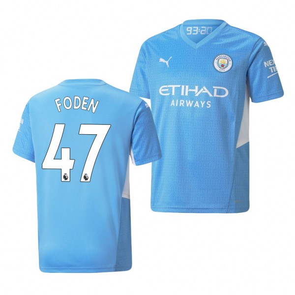 Youth Phil Foden Jersey Manchester City 2021-22 Light Blue Home Replica
