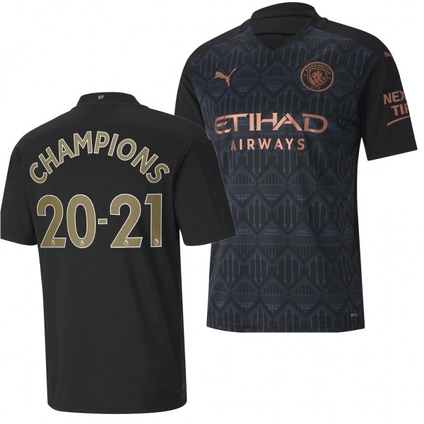 Men's Manchester City Premier League Champions Jersey Black Away 2020-21