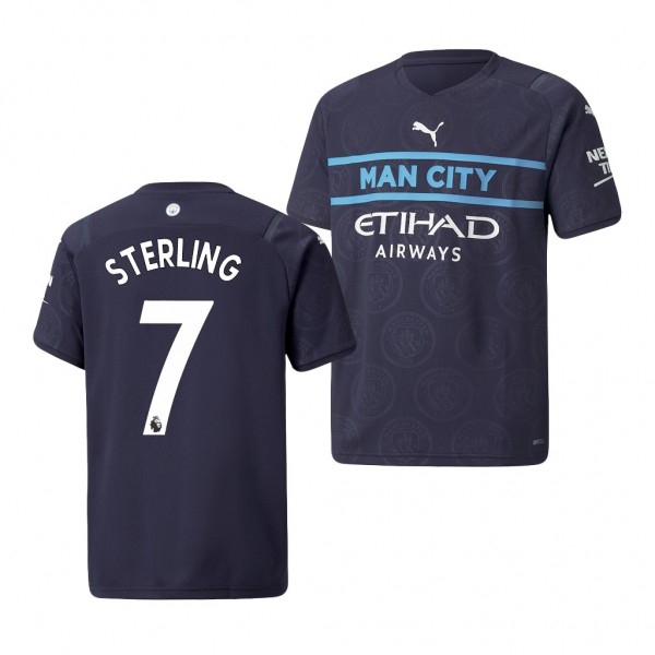 Youth Raheem Sterling Jersey Manchester City 2021-22 Navy Third Replica
