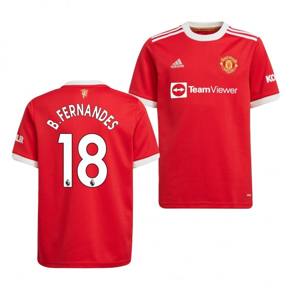 Youth Bruno Fernandes Jersey Manchester United 2021-22 Red Home Replica