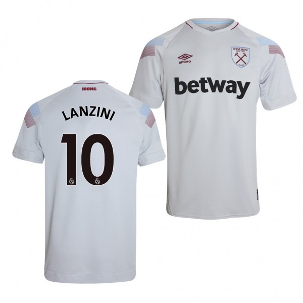 Men's Third West Ham United Manuel Lanzini Light Grey Jersey