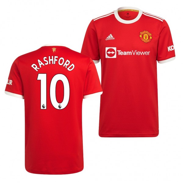Men's Marcus Rashford Manchester United 2021-22 Home Jersey Red Replica