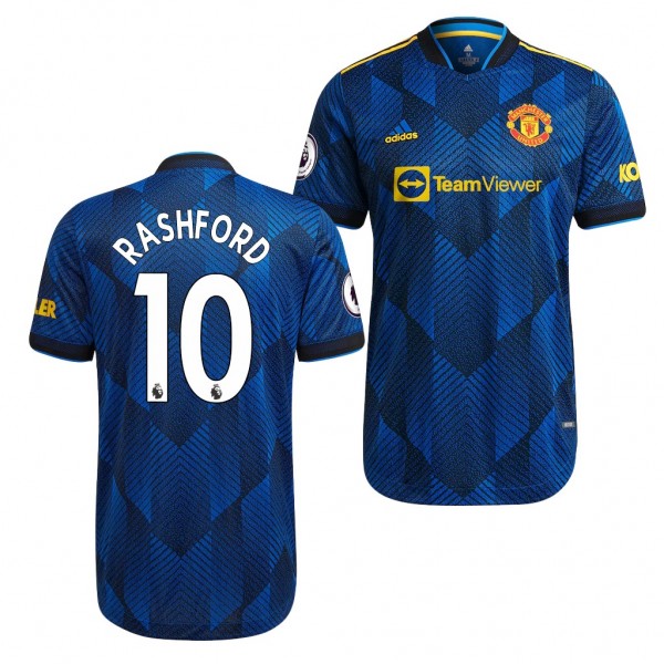 Men's Marcus Rashford Jersey Manchester United Third Blue 2021-22 Authentic Patch