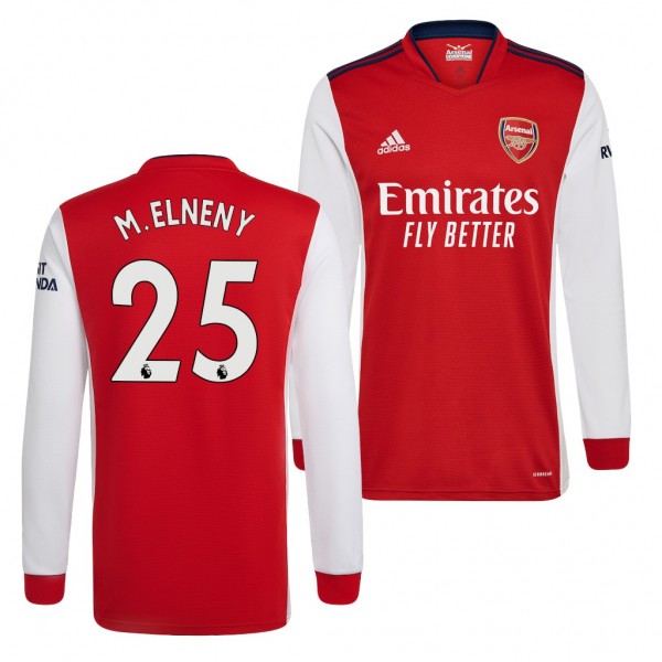 Men's Arsenal Mohamed Elneny 2021-22 Home Jersey Replica Red White