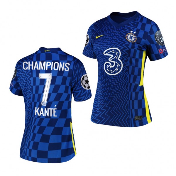 Women's N'Golo Kante Jersey Chelsea UCL 2021 Champions Blue Home